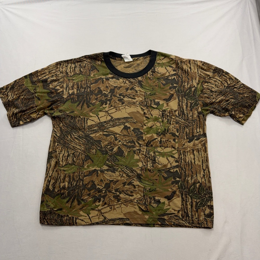 Vintage Realtree T-Shirt‎ Camo Pocket Ringer Short Sleeve Brown Mens 3X